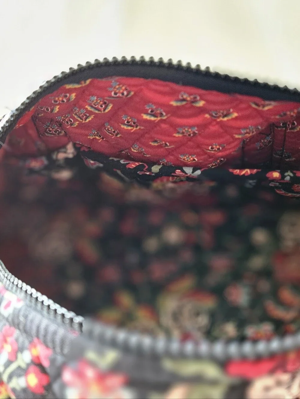 Quilted Floral Vera Bradley Mini Duffel in Black and Red - Women’s Shoulder Bag - Picture 7 of 9